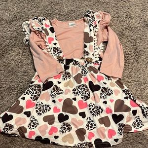 Cheetah heart print overall dress.